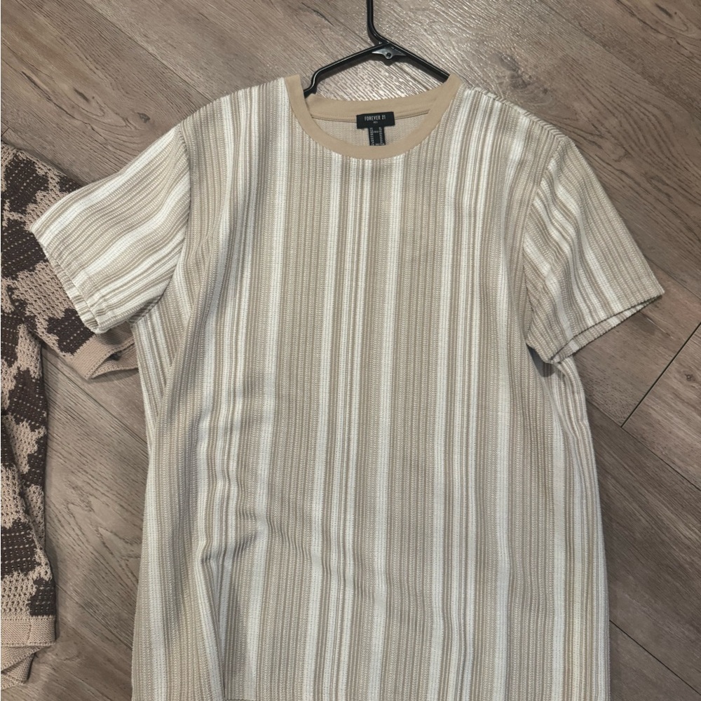 Forever 21 Beige and White Striped Tee